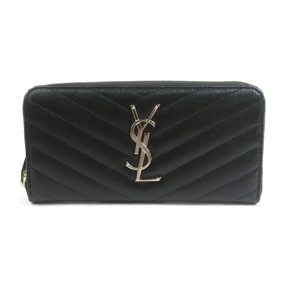 Saint Laurent round zipper long wallet leather black silver